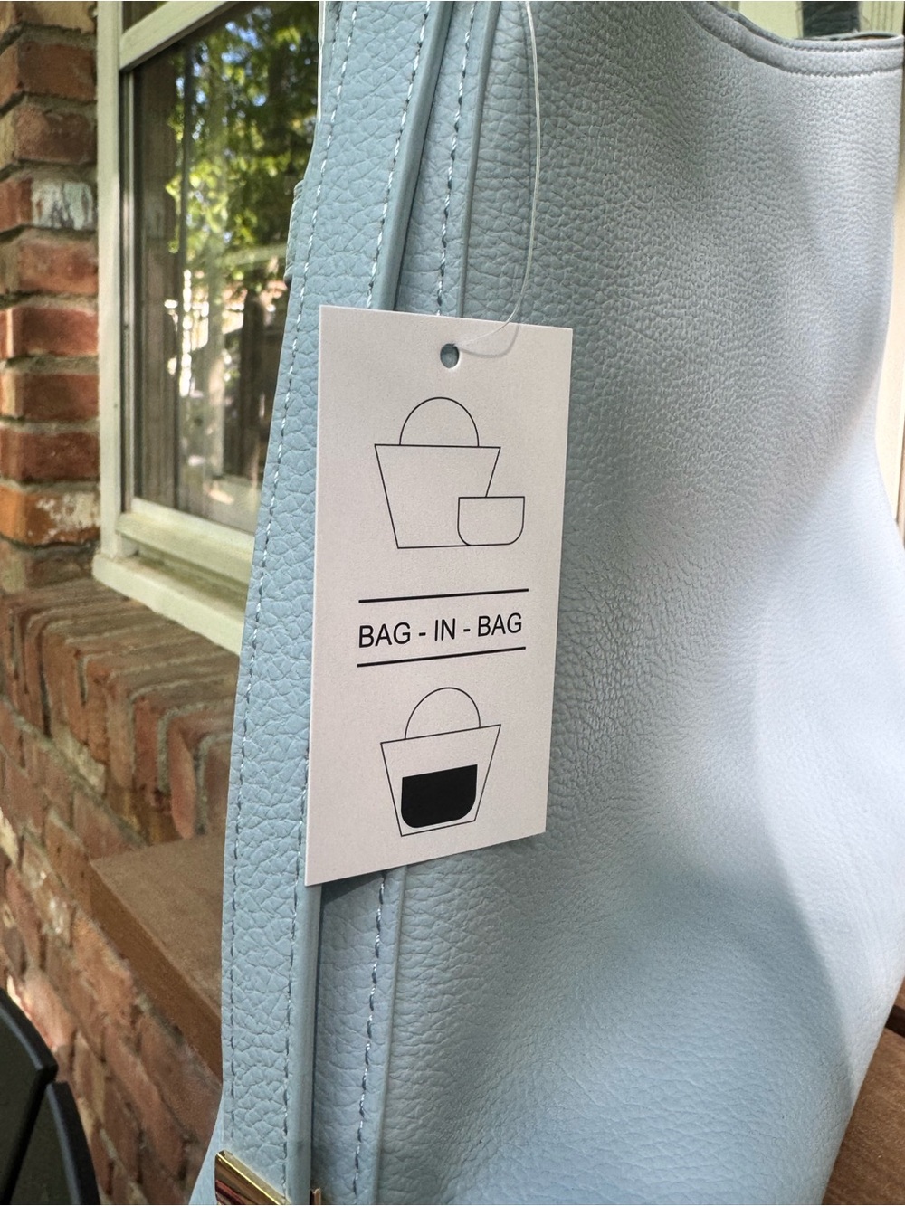 Ello Ice Blue Vegan Leather Bucket Shoulder Bag w/ Belt Detail & Pouch - Picture 4 of 17